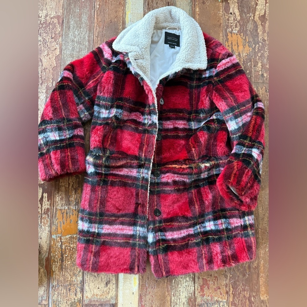 NWOT Anthropologie Sanctuary Sierra Plaid Faux Fur Sherpa Lined Teddy Jacket | S - Picture 7 of 12